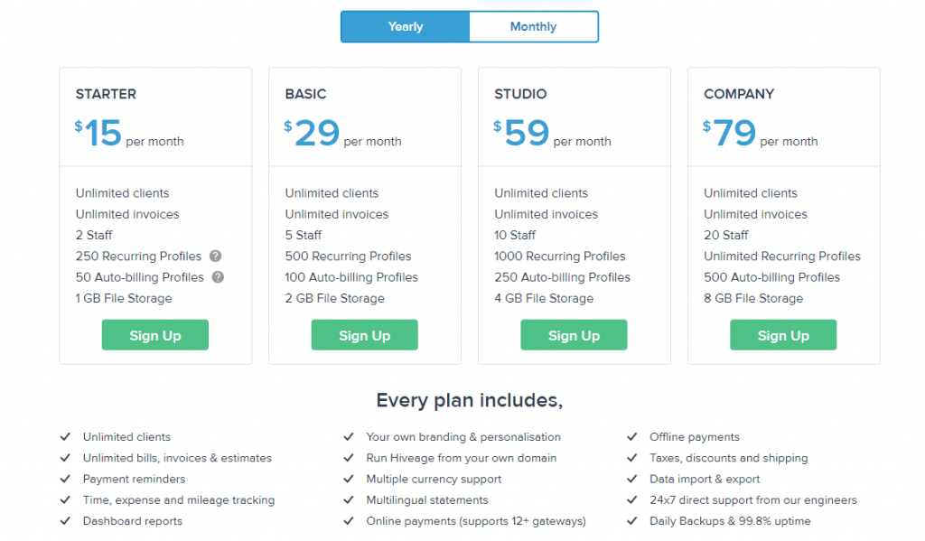 Hiveage lifetime deal: Invoicing, Proposals and Billing Cloud software 5 Hiveage Basic plan regular monthly pricing