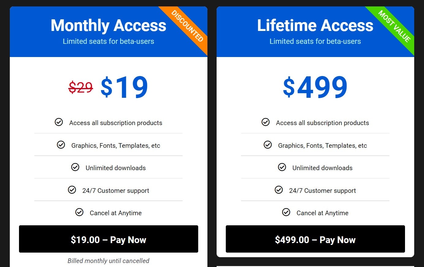 Picastock regular pricing