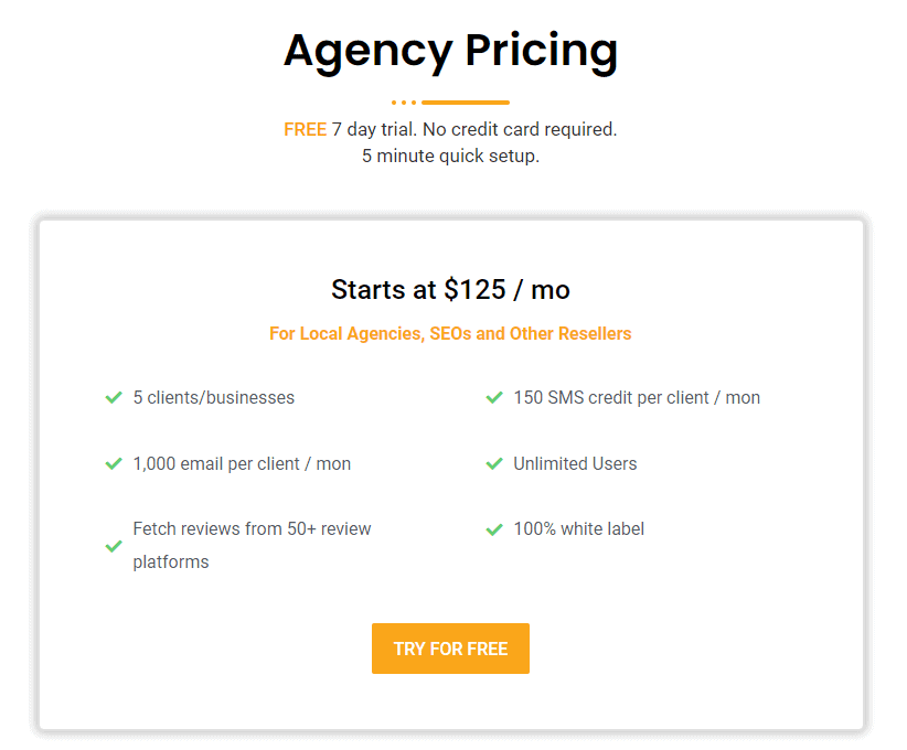 Grab your reviews Agency Plan Price 