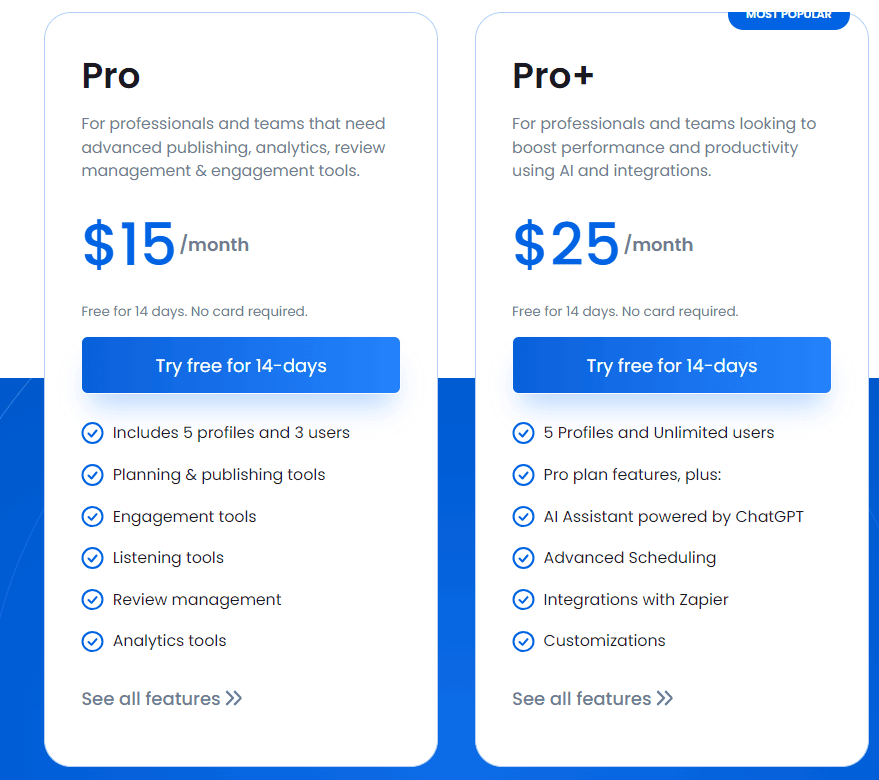 vista social regular pricing 