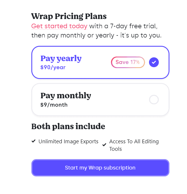 wrap regular pricing 