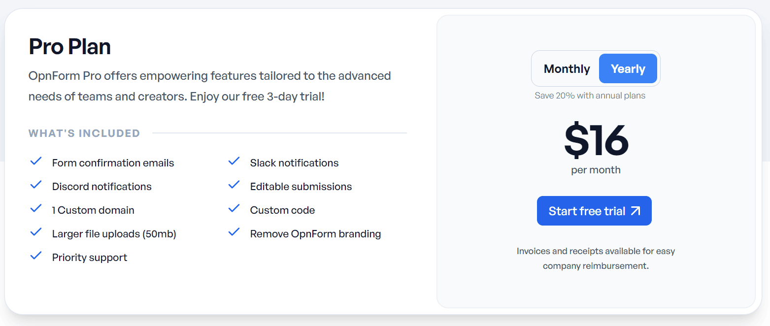OpnForm regular pricing