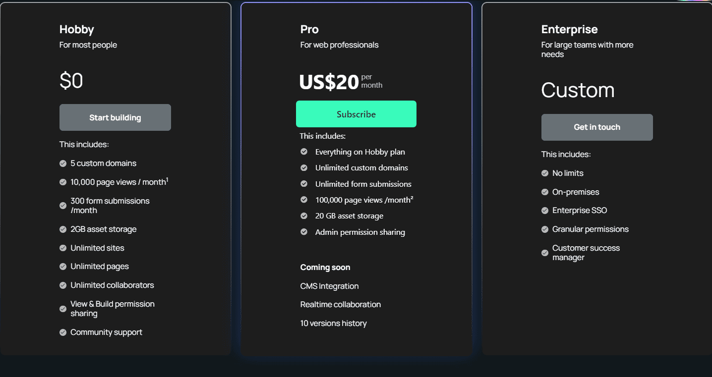 Webstudio regular pricing