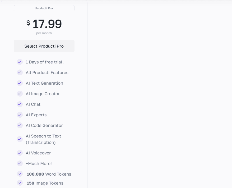 producti ai regular pricing