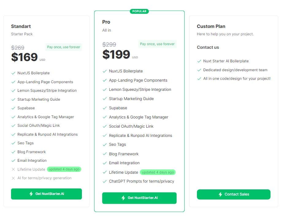 NuxtStarterAI regular pricing