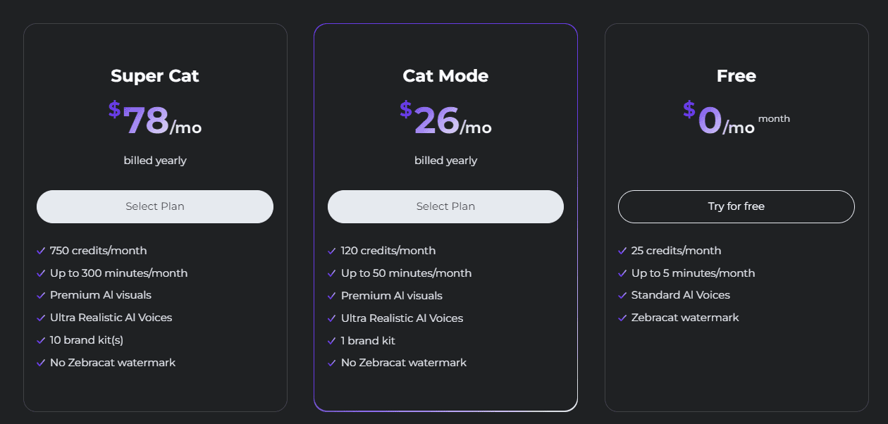 Zebracat Lifetime Deal: Text to Videos Converter 3 zebracat regular pricing