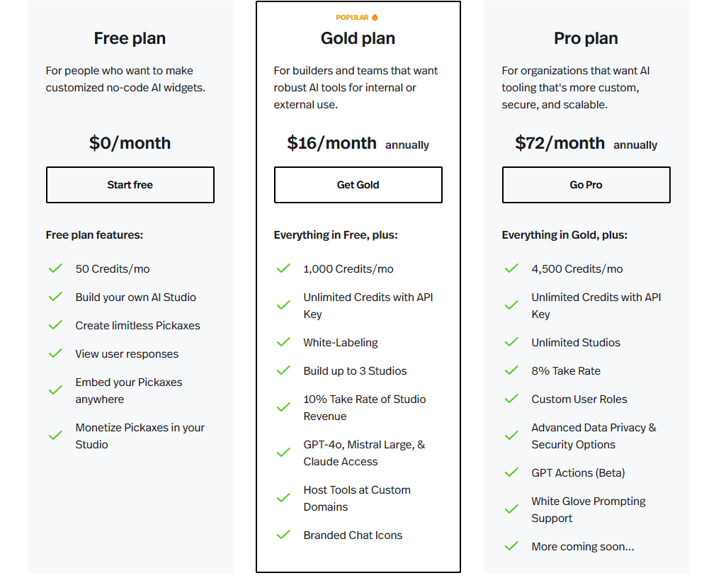pickaxe regular pricing