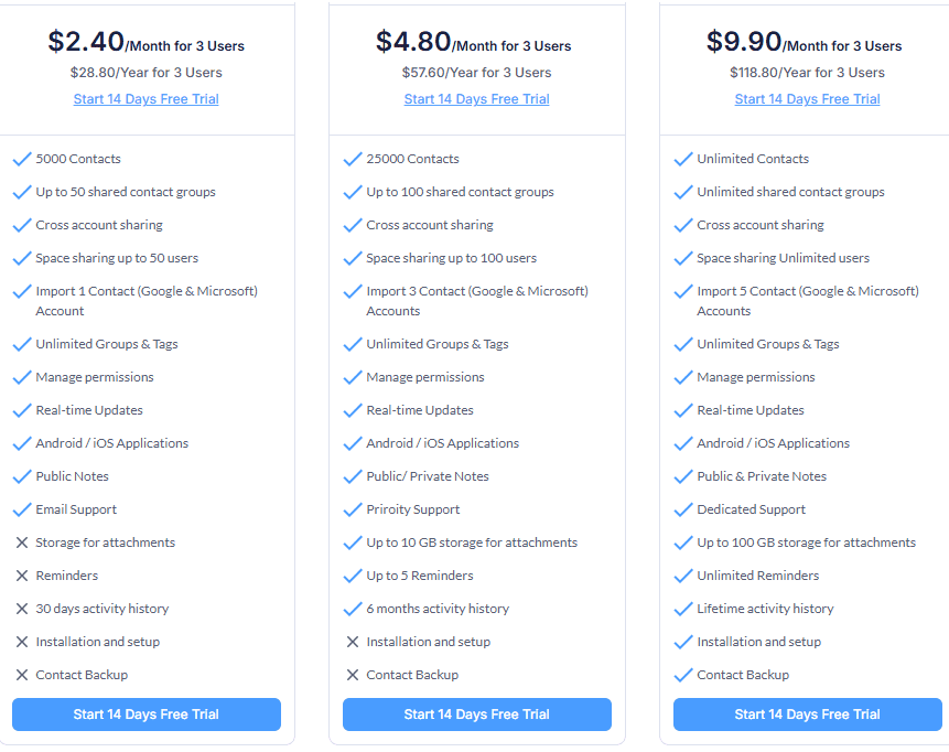 contactbook regular pricing