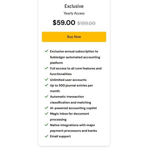 Subledger Lifetime Deal: Accountiong Tool 3 subledger dealmirror price