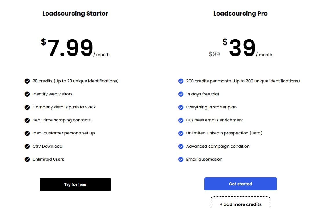 leadsourcing regular pricing