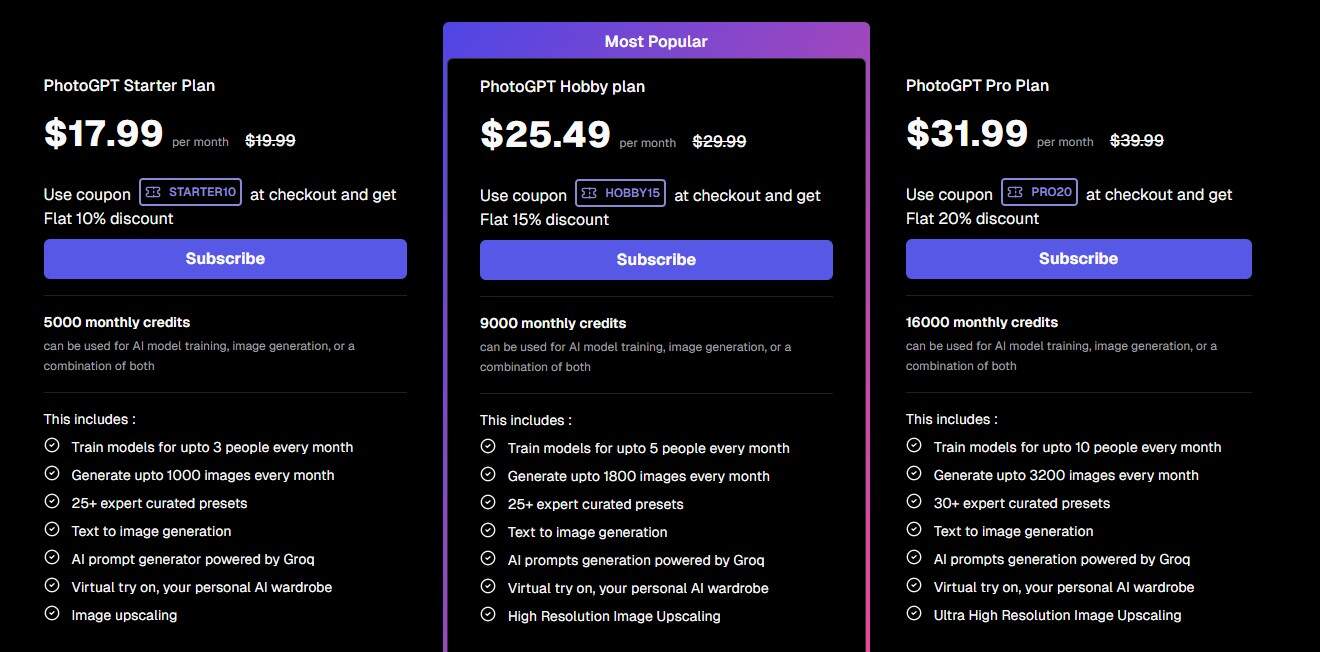 photogpt ai regular pricing