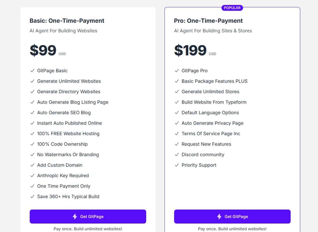 gitpage pro regular pricing