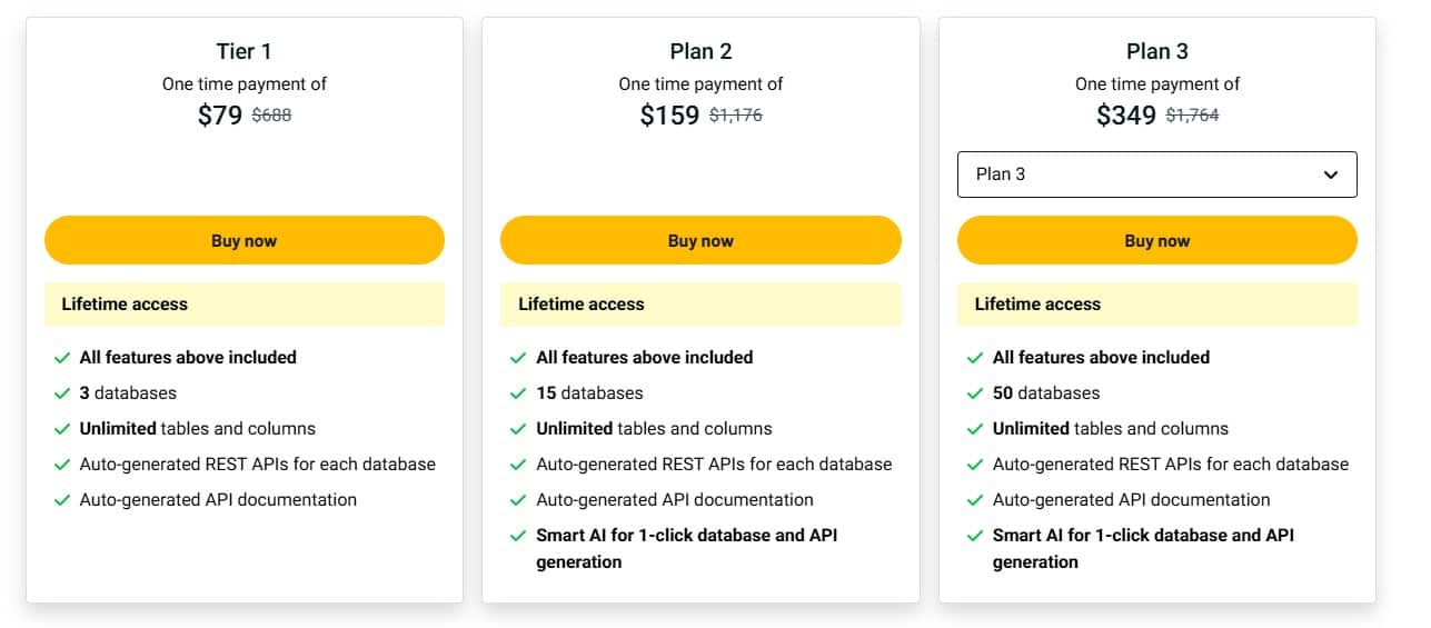NoCodeBackend Lifetime Deal: API Developer Tool 3 NoCodeBackend appsumo price