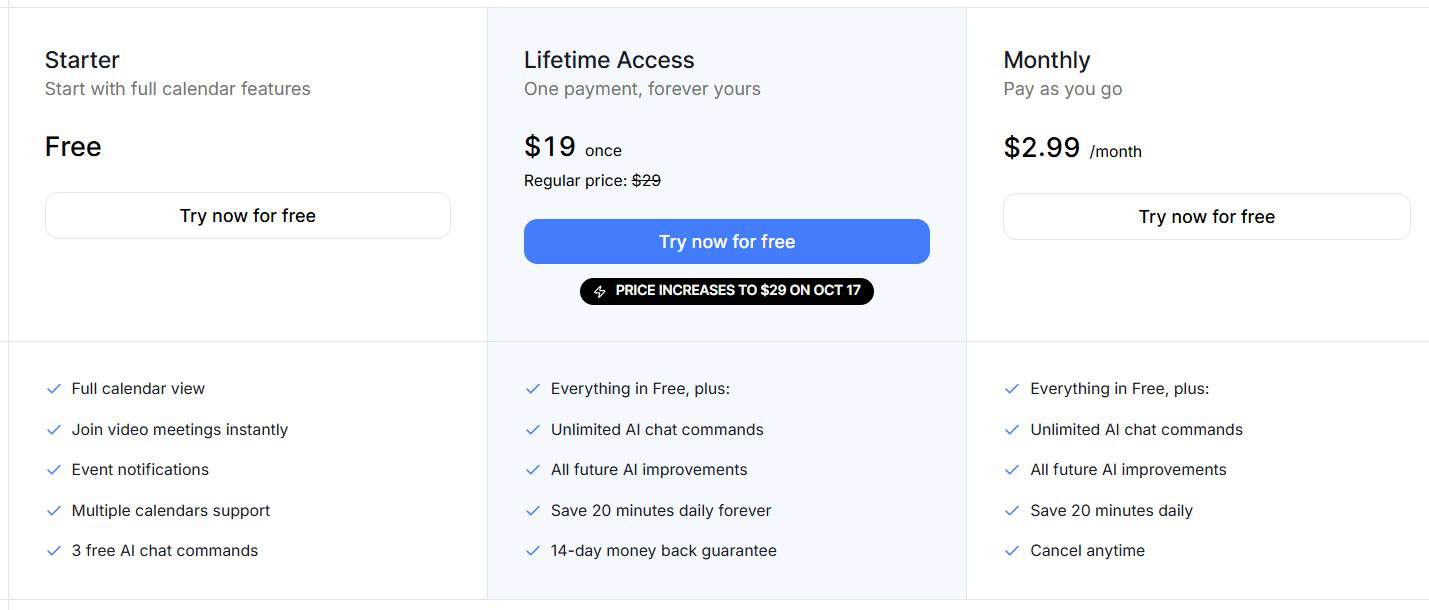 CalendarO regular pricing
