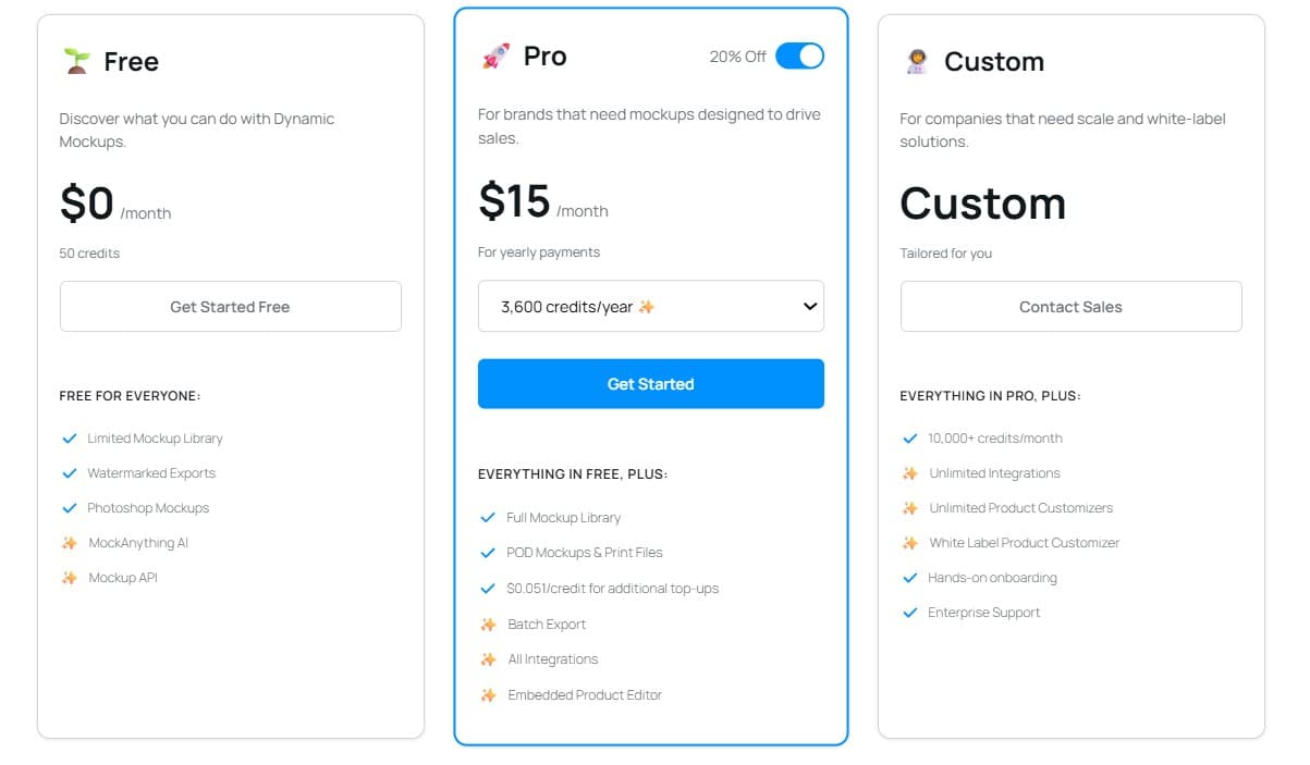 Dynamic Mockups Regular Pricing