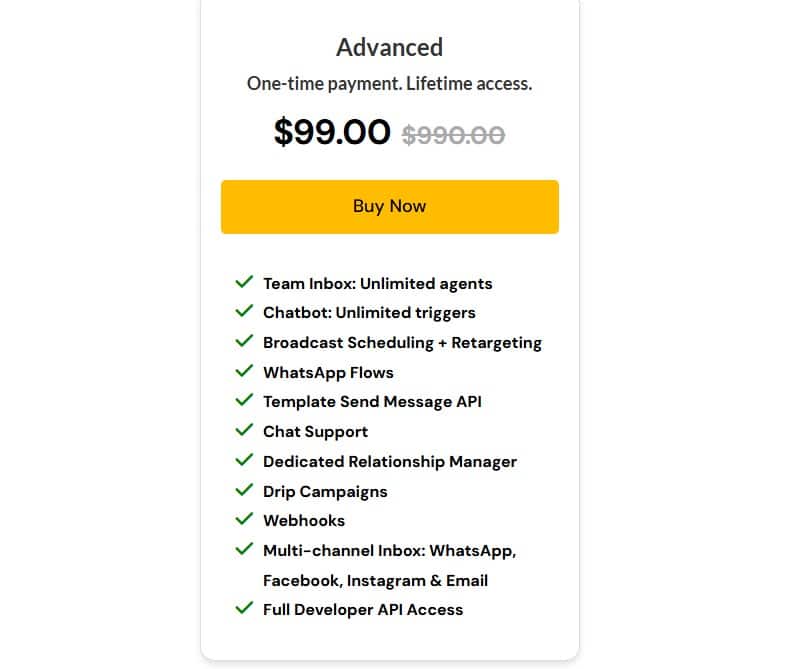 Emovur WhatsApp Business API Lifetime Deal 4 Emovur Dealmirror Pricing